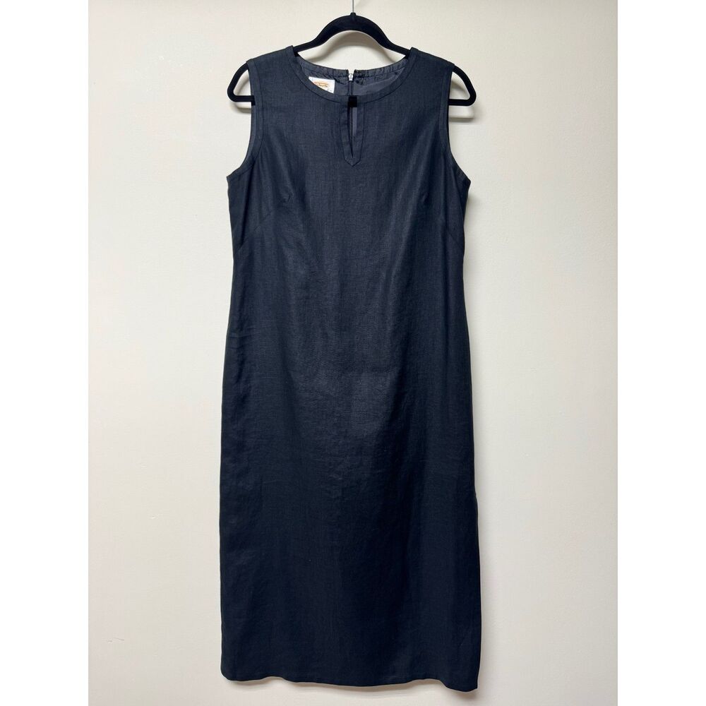 VTG - TALBOTS 100% Irish Linen Black Keyhole Front Sheath Midi Dress, Sz 12P